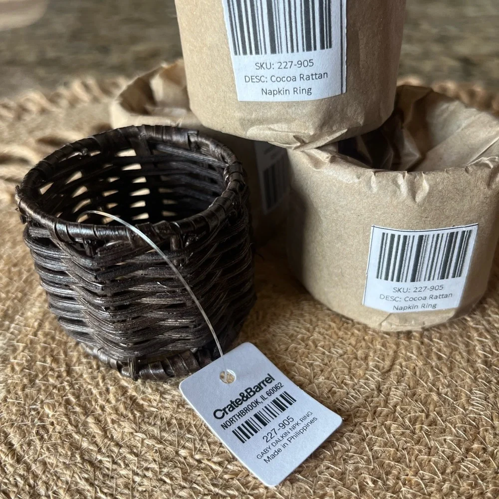 Crate&Barrel Dark Brown Rattan Napkin Rings